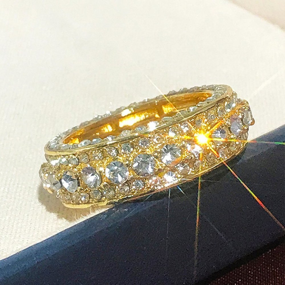 🎀Eternity Band 18K Gold Plated Cubic Zircon Engagement Rings forWomen,UNVN12364 - Picture 4 of 6